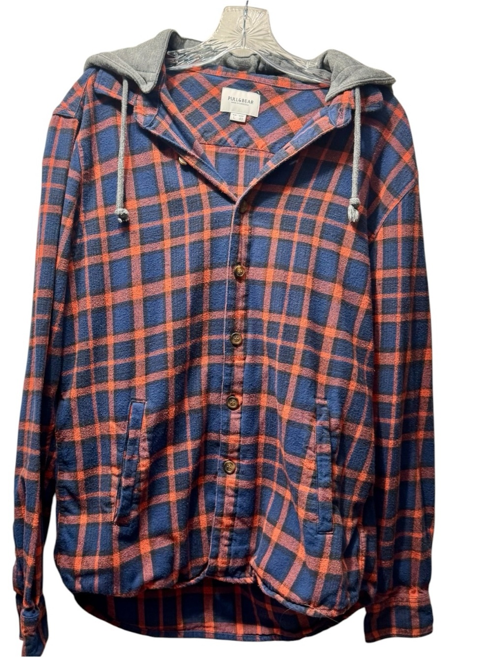 Mens hooded flannel shirt L plaid with removable hood - Picture 2 of 3